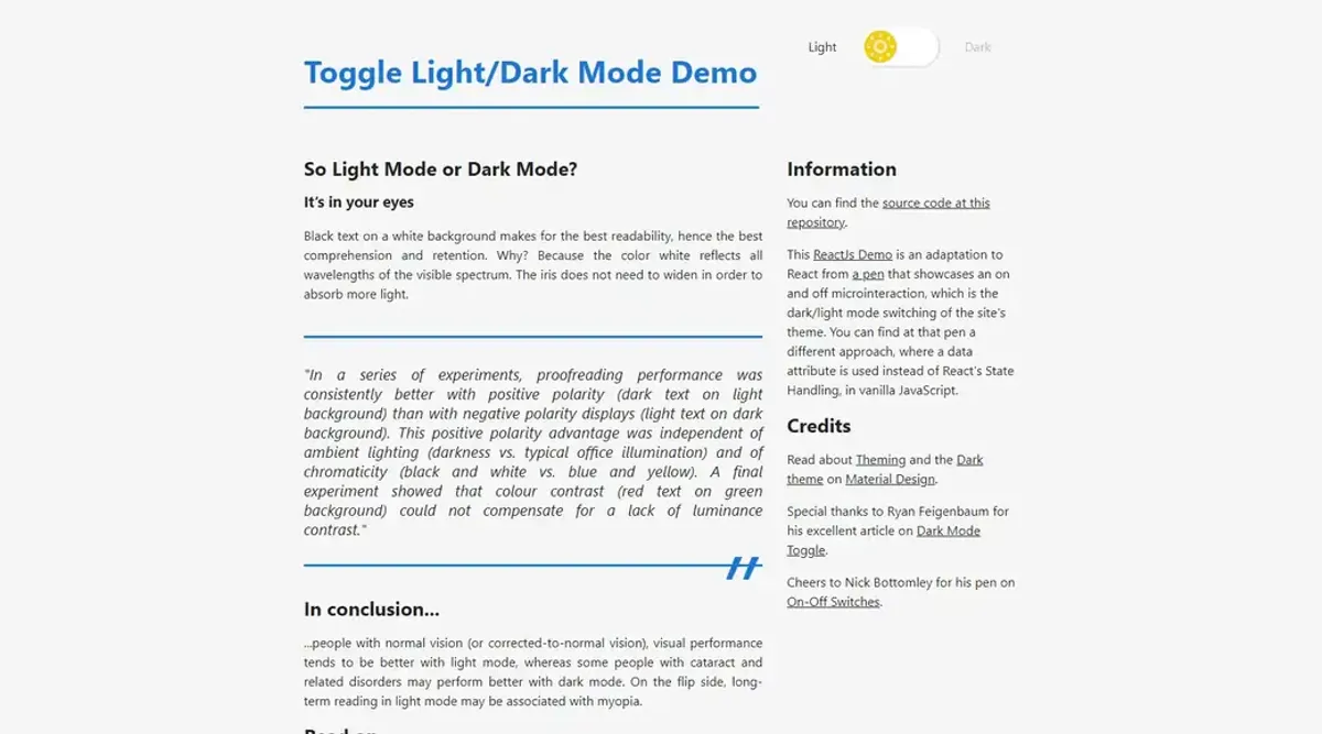 Dark Mode (or Theme) Toggle (or Switcher) examples